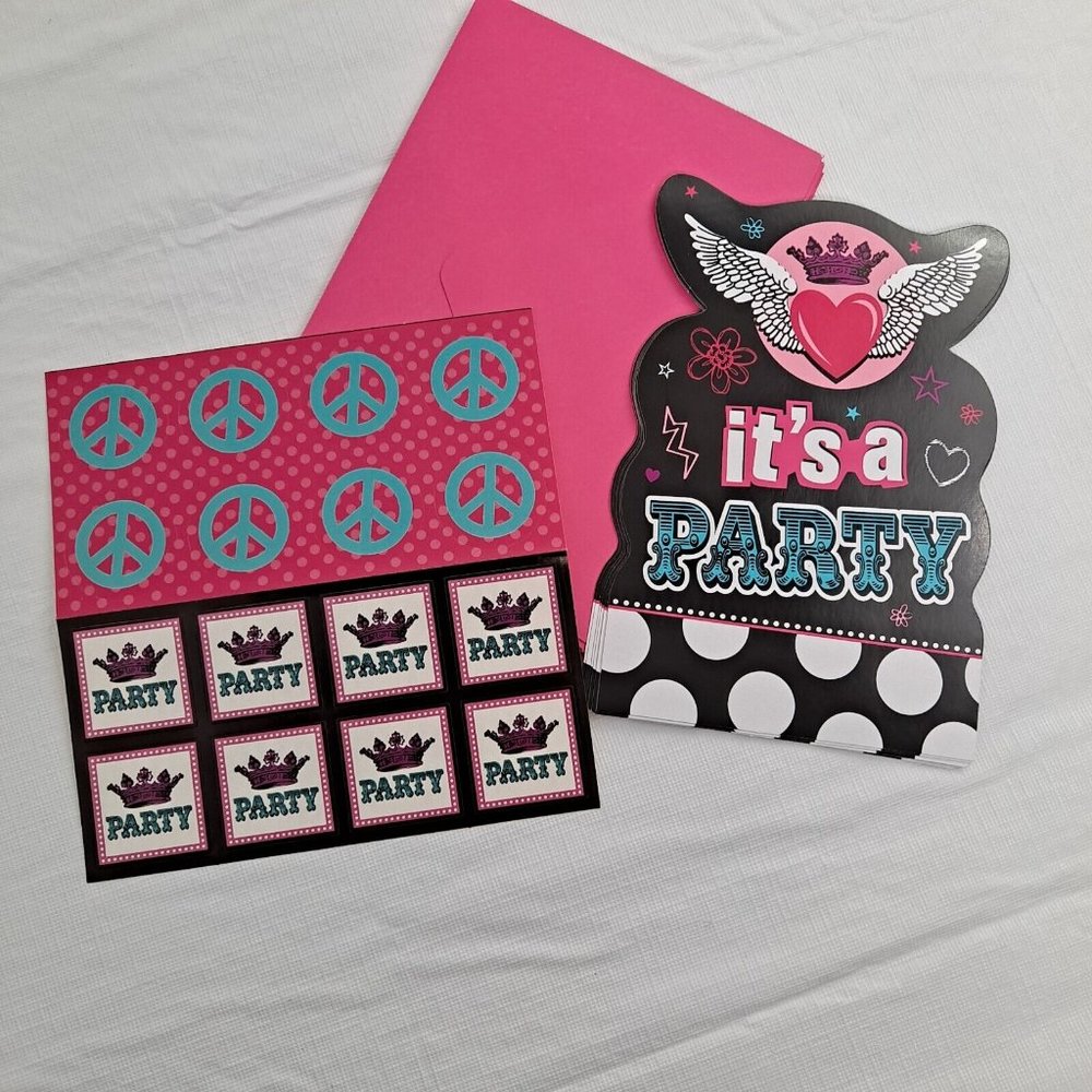 Rocker Princess Party Invitations With Envelopes Stickers Pink Black 8 count